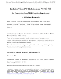 Predictive Value of 18F-Florbetapir and 18F-FDG PET for Conversion from Mild Cognitive Impairment to Alzheimer Dementia