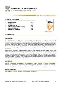 JOURNAL of PRAGMATICS an Interdisciplinary Journal of Language Studies