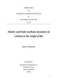 Abiotic and Biotic Methane Dynamics in Relation to the Origin of Life