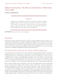 The African Colonisation of Bermuda, 1616-1680 Clarence V
