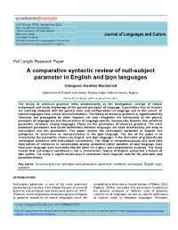 A Comparative Syntactic Review of Null-Subject Parameter in English and Ịzọn Languages