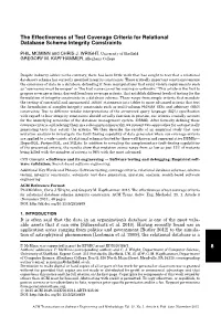 8 the Effectiveness of Test Coverage Criteria for Relational Database Schema Integrity Constraints
