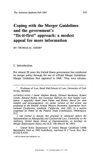 Coping with the Merger Guidelines and the Government's "Fix-It-First" Approach: a Modest Appeal for More Information