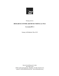 Finding Aid for Research Center Archive Vertical File, Circa 1929-2018