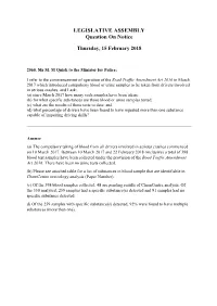 LEGISLATIVE ASSEMBLY Question on Notice