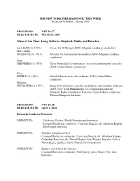 THE NEW YORK PHILHARMONIC THIS WEEK Broadcast Schedule – Spring 2020