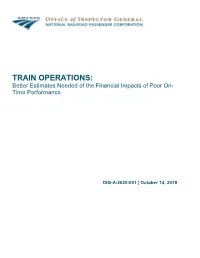 TRAIN OPERATIONS: Better Estimates Needed of the Financial Impacts of Poor On- Time Performance