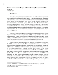 1 Potential Influences on the Prospect of Renewable Energy Development in OPEC Members Hanan Alsadi1 1. Introduction the Global