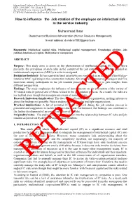 How to Influence the Job Rotation of the Employee on Intelectual Risk in the Service Industry