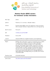 Newton-Krylov-BDDC Solvers for Nonlinear Cardiac Mechanics
