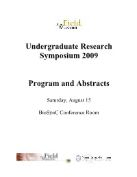 2009 FMNH REU Symposium Program