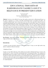 Educational Thoughts of Rabindranath Tagore's and It's Relevance In