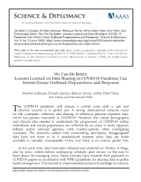 Lessons Learned on Data Sharing in COVID-19 Pandemic Can Inform Future Outbreak Preparedness and Response” Science & Diplomacy, Vol