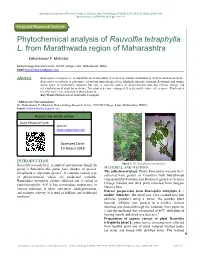 Phytochemical Analysis of Rauvolfia Tetraphylla L. from Marathwada Region of Maharashtra