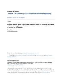 Region Based Gene Expression Via Reanalysis of Publicly Available Microarray Data Sets
