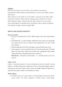 Syllabus METAL ION EXCESS TOXICITY