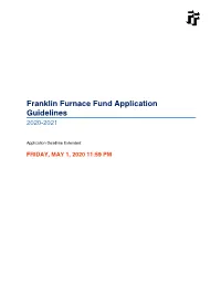 Franklin Furnace Fund Application Guidelines 2020-2021