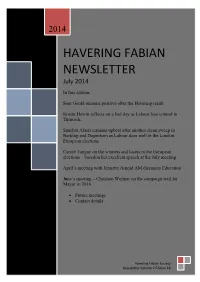 HAVERING FABIAN NEWSLETTER July 2014