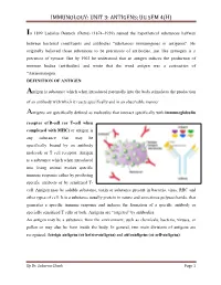 Immunology: Unit 3: Antigens; Ug Sem 4(H)