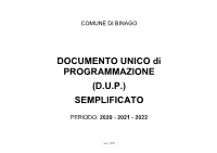Documento Unico Di Programmazione (DUP) Deve Essere Presentato Dalla Giunta in Consiglio