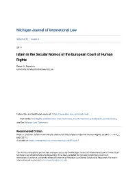 Islam in the Secular Nomos of the European Court of Human Rights