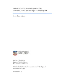 Out of Africa: Sudanese Refugees and the Construction of Difference in Political and Lay Talk
