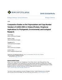 Comparative Studies on the Polymorphism and Copy Number Variation of Mtssu Rdna in Ciliates
