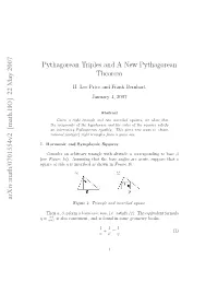 Arxiv:Math/0701554V2 [Math.HO] 22 May 2007 Pythagorean Triples and a New Pythagorean Theorem