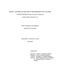 Density, Distribution and Habitat Requirements for the Ozark Pocket Gopher (Geomys Bursarius Ozarkensis)