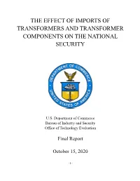 The Effect of Imports of Transformers and Transformer Components on the National Security