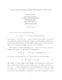 Ces`Aro's Integral Formula for the Bell Numbers (Corrected)