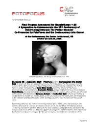 Final Program Announced for Mapplethorpe + 25 A