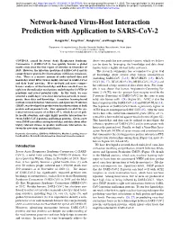 Network-Based Virus-Host Interaction Prediction with Application to SARS-Cov-2