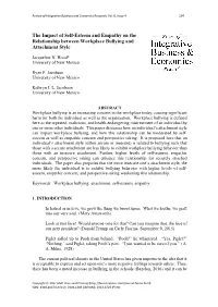 The Impact of Self-Esteem and Empathy on the Relationship Between Workplace Bullying and Attachment Style