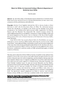 An Annotated Listing of Musical Adaptations of Works by Oscar Wilde