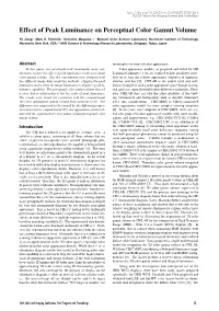 Effect of Peak Luminance on Perceptual Color Gamut Volume