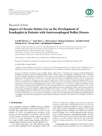 Impact of Chronic Statins Use on the Development of Esophagitis in Patients with Gastroesophageal Reflux Disease