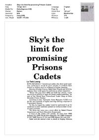Sky S the Limit for Promising Prisons Cadets