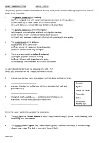 (TOYS) the Following Questions Are Taken from All Breeds in Group 1 and Provide Examples of the T