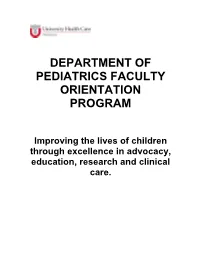 Department of Pediatrics Faculty Orientation Program