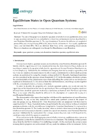 Equilibrium States in Open Quantum Systems