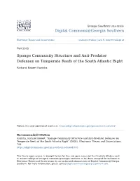 Sponge Community Structure and Anti-Predator Defenses on Temperate Reefs of the South Atlantic Bight