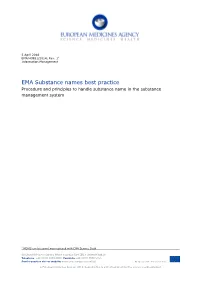 EMA Substance Names Best Practice Procedure and Principles to Handle Substance Name in the Substance Management System