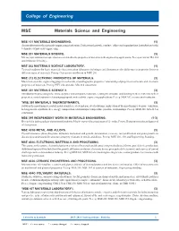 College of Engineering MSE Materials Science and Engineering