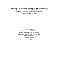 Finding Certainty in an Age of Uncertainty the Early Eighteenth-Century Cocceian Turn Towards Natural Theology