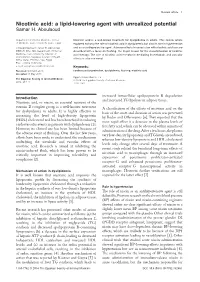 Nicotinic Acid: a Lipid-Lowering Agent with Unrealized Potential Samar H