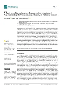 A Review on Cancer Immunotherapy and Applications of Nanotechnology to Chemoimmunotherapy of Different Cancers