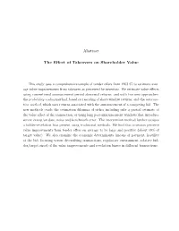 Abstract the Effect of Takeovers on Shareholder Value
