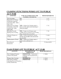 Closing Functions Pursuant to Public Act 19-88