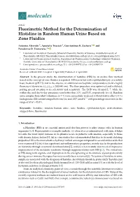Fluorimetric Method for the Determination of Histidine in Random Human Urine Based on Zone Fluidics